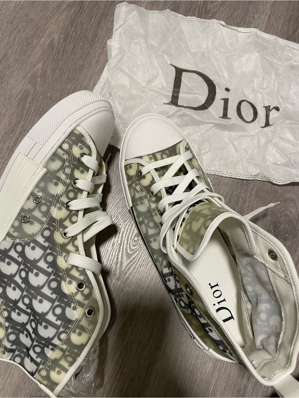 Dior High-Top Sneakers in White and Olive Monogram